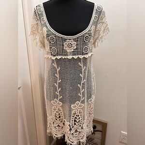 Crochet dress coverup tunic summer Sz S